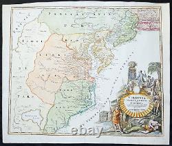 1715 Homann Large Antique Map of Colonial America Virginia Chesapeake Bay NJ, NY