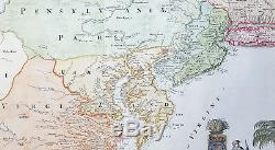 1715 Homann Large Antique Map of Colonial America Virginia Chesapeake Bay NJ, NY