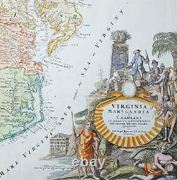 1715 Homann Large Antique Map of Colonial America Virginia Chesapeake Bay NJ, NY