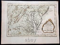 1756 J N Bellin Antique Map Virginia, Chesapeake Bay, Maryland & parts NJ & PA