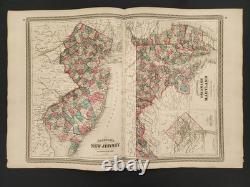 1864 antique JOHNSON'S NEW JERSEY DELAWARE & MARYLAND hand-colored atlas MAP