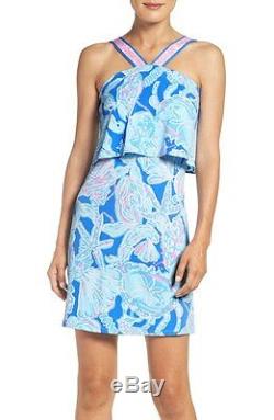 $198 Lilly Pulitzer Shay Bay Blue Into The Deep Popover Bodice Jersey Dress XL