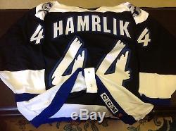 1990s TAMPA BAY LIGHTNING #44 HAMRLIK CCM NHL HOCKEY JERSEY 52 XL FIGHT STRAP