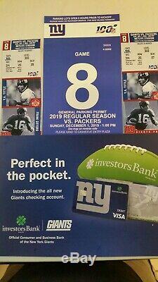 2 NY Giants vs Green Bay Packers tix 12/1/19 withparking pass 50-yard line view