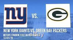 2 Tickets plus Parking New York Giants VS Green Bay Packers 12/1/19 100 PM