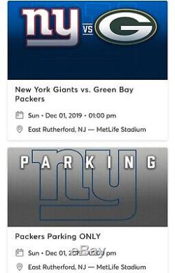 (2) Two New York Giants Tickets vs Green Bay Packers + Parking Pass 12/1/19