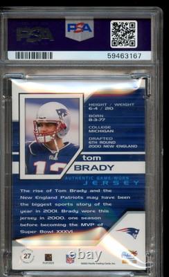 2002 Pacific #27 Tom Brady Game Jersey (Worn Rookie Season) PSA 9