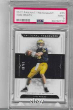 2017 Tom Brady National Treasures Collegiate 10/99 Jersey # 1/1 Michigan PSA