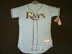 Authentic Majestic SIZE 52 2XL, TAMPA BAY RAYS, BLUE, COOL BASE ON Jersey SHARP