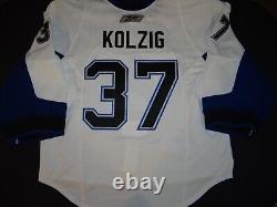 Authentic Tampa Bay Lightning Kolzig goalie jersey 58G Prague patch Capitals wht