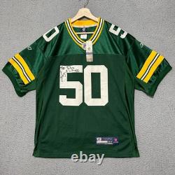 Autographed Green Bay Packers #50 AJ Hawk Reebok Jersey Men 52 Green NFL