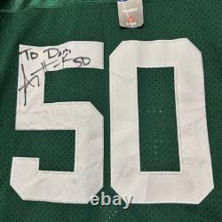 Autographed Green Bay Packers #50 AJ Hawk Reebok Jersey Men 52 Green NFL