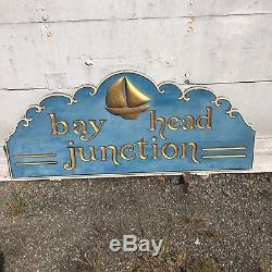 BAY HEAD JUNCTION NJ Shore VINTAGE HAND CARVED SIGN Gold leaf. 30 years old