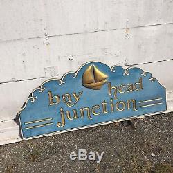 BAY HEAD JUNCTION NJ Shore VINTAGE HAND CARVED SIGN Gold leaf. 30 years old