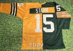 Bart Starr Custom Green Bay Packers 3/4 Sleeve Split Jersey