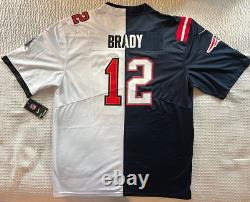 Brady NE/Tampa Split Blue and White Custom Jersey Stitched Size XXXL