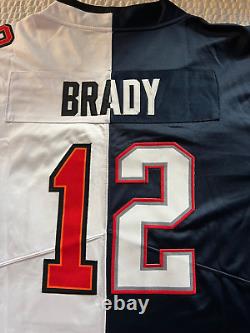 Brady NE/Tampa Split Blue and White Custom Jersey Stitched Size XXXL