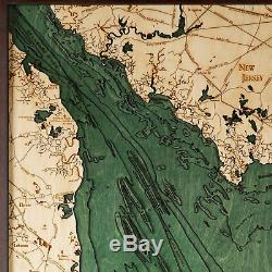 Delware Bay, New Jersey 3D Nautical Wood Map Carved Chart (Framed) 24.5x31
