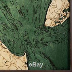 Delware Bay, New Jersey 3D Nautical Wood Map Carved Chart (Framed) 24.5x31