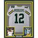 Framed Facsimile Autographed Aaron Rodgers 33x42 Green Bay White Laser Jersey