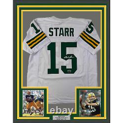Framed Facsimile Autographed Bart Starr 33x42 Green Bay White Reprint Jersey