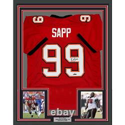 Framed Facsimile Autographed Warren Sapp 35x39 Tampa Bay Red Reprint Jersey