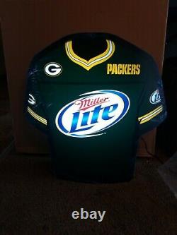 Green bay packers nfl football Jersey light up bar sign miller lite beer mib