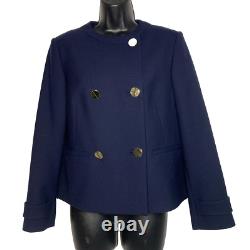 LK Bennett 8 jacket bay blue double breasted Sloane wool blend stretch boxy new