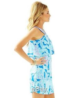 Lilly Pulitzer Shay Bay Blue Into The Deep Popover Bodice Jersey Dress XL $198