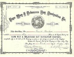 NEW JERSEY 1894, Cape May & Delaware Bay Navigation Company Stock Certificate