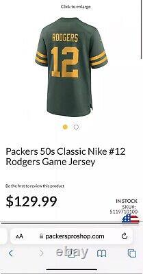 NWT Nike NFL Green Bay Packers 50s Throwback Aaron Rodgers Jersey GREEN Medium