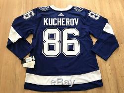 New Adidas Tampa Bay Lightning Authentic Nikita Kucherov Home Jersey Strap Sz 50