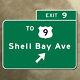 New Jersey Exit 9 Highway Marker Road Sign Shell Bay Ave Turnpike Parkway 20x16