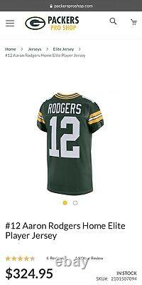 Nike Elite Green Bay Packers NFL Aaron Rodgers Size 44 Authentic On Field Jersey