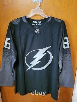 Nikita Kucherov SZ 54 Adidas Autographed Alt Black Tampa Bay Lightning Jersey