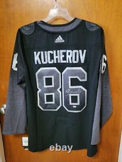 Nikita Kucherov SZ 54 Adidas Autographed Alt Black Tampa Bay Lightning Jersey