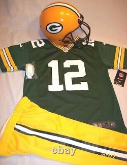 Nwt Green Bay Packers Youth Medium Aaron Rodgers Football Jersey Uniform Helmet