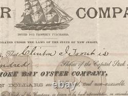 Pocomoke Bay Oyster Co NJ / MD VA connections 1886 stock certificate not tin can Pocomoke Bay Oyster Co NJ / MD VA connections 1886 stock certificate not tin can