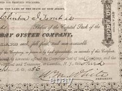Pocomoke Bay Oyster Co NJ / MD VA connections 1886 stock certificate not tin can