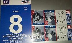 Two Tickets- Row 1 -new York Giants/green Bay Packers- Sec. 334 -loge + Park Pass