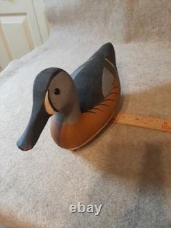 Vintge Carved Blue Wing Teal Duck Decoy signed Don Lemay Barnegat Bay New Jersey